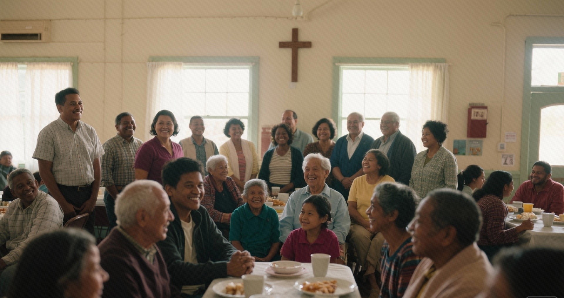 Community gathering in a hall